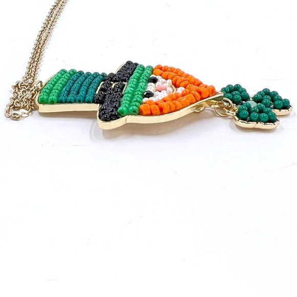 NWOT - Belk - Seed Bead Encrusted Leprechaun & Shamrock Gold Tone Necklace - Picture 8 of 8